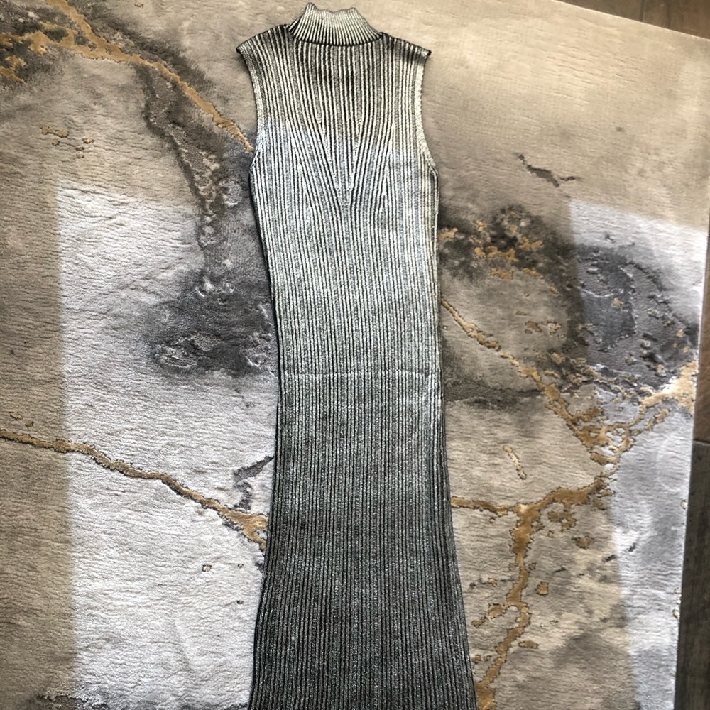 Zara Silver Metallic Sleeveless Sweater Maxi Dress